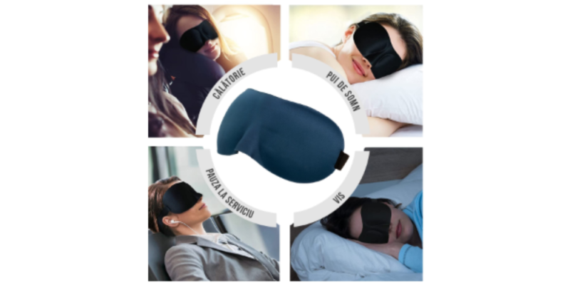 Masca de Dormit, 3D, WAYA, Reglabila, 100% lumina blocata, Albastru