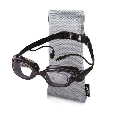 Ochelari de inot pentru adulti din silicon cu protectie UV, punte nazala fixa, dopuri urechi incorporate, negru & husa transport