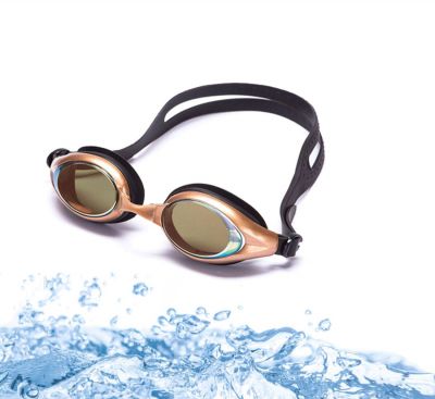 Ochelari de inot pentru adulti din silicon cu protectie UV, punte nazala ajustabila, aurii & husa transport